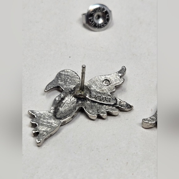 Vintage 1994 Avon Marcasite Hummingbird Stud Piereced Earrings Silver-Purple - Picture 5 of 6